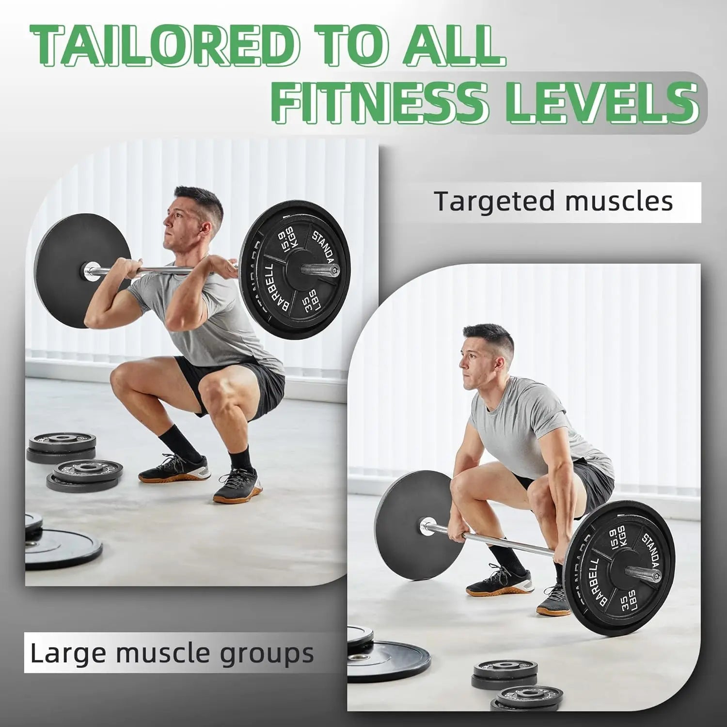 Standard 1 Inch Barbell Weight Plates 2.5 to 45 LB for Home Gym Strength Training with Deep Grip