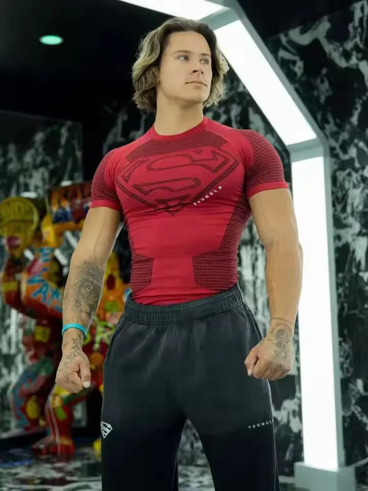 Mens High Elastic Quick Dry Sports T Shirt Tight Breathable Summer Gym Short Sleeve Top