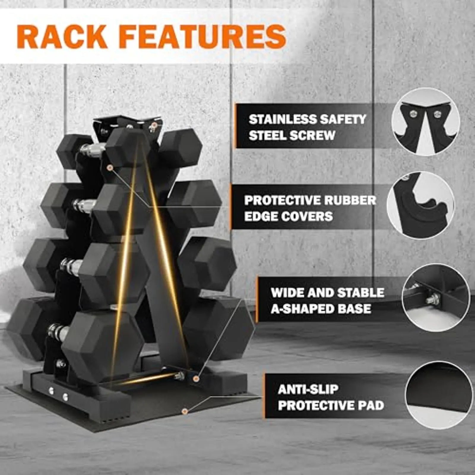 Dumbbell Set with Storage Rack Rubber Coated Hex Hand Weights with Anti Slip Grip for Home Gym Strength Training