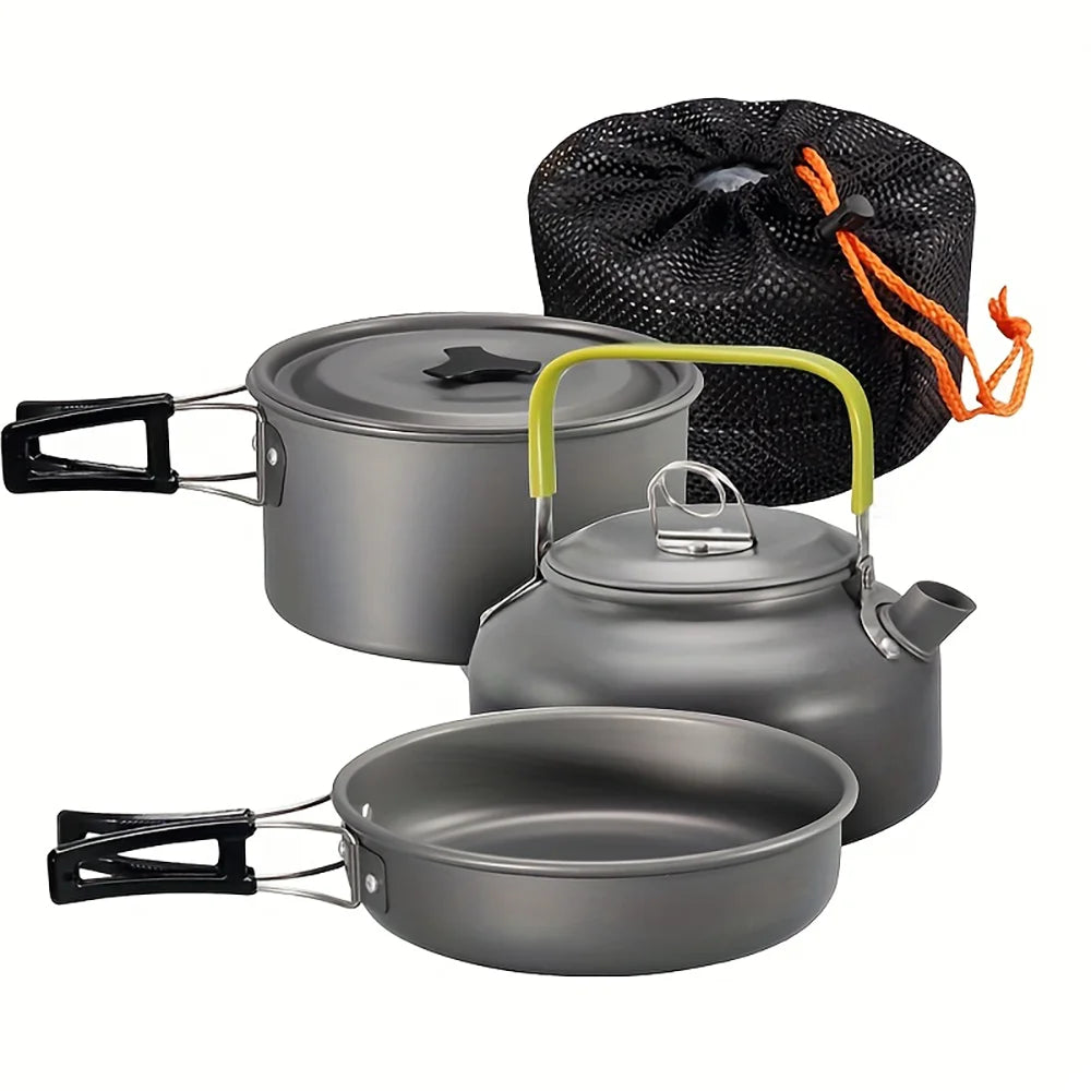 Outdoor Camping Cookware Set Aluminum Alloy Non Stick Pot Nested Pack Convenient to Carry
