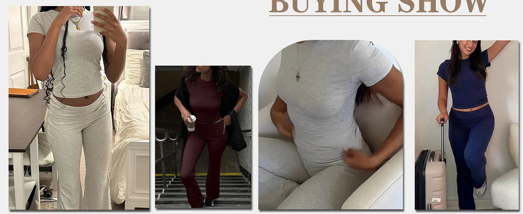 Womens Two-Piece Yoga Set, Short-Sleeved Top, Flared Pants