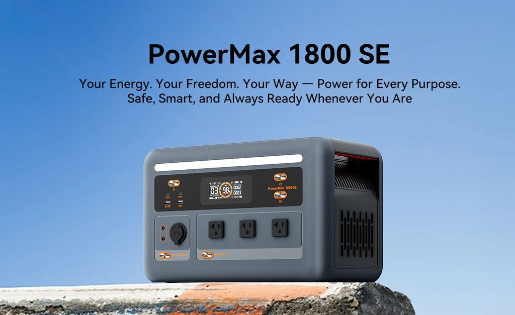 OSCAL PowerMax 1800SE Portable Power Station 1800W 120V 1024Wh LiFePO4 with 3600W Surge 1 Hour Fast Charge UPS Solar Generator and APP Control for Home Camping RV
