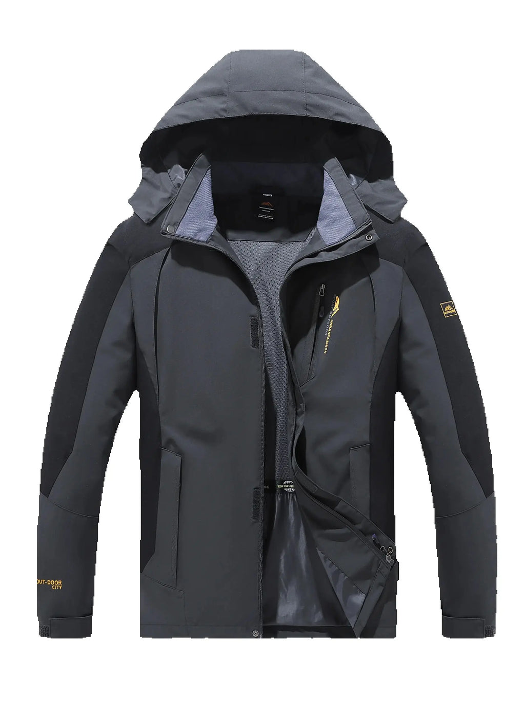 Men’s Spring Autumn Outdoor Water Repellent Jacket Windproof Wear Resistant Detachable Hood for Camping Fishing Mountaineering Hiking