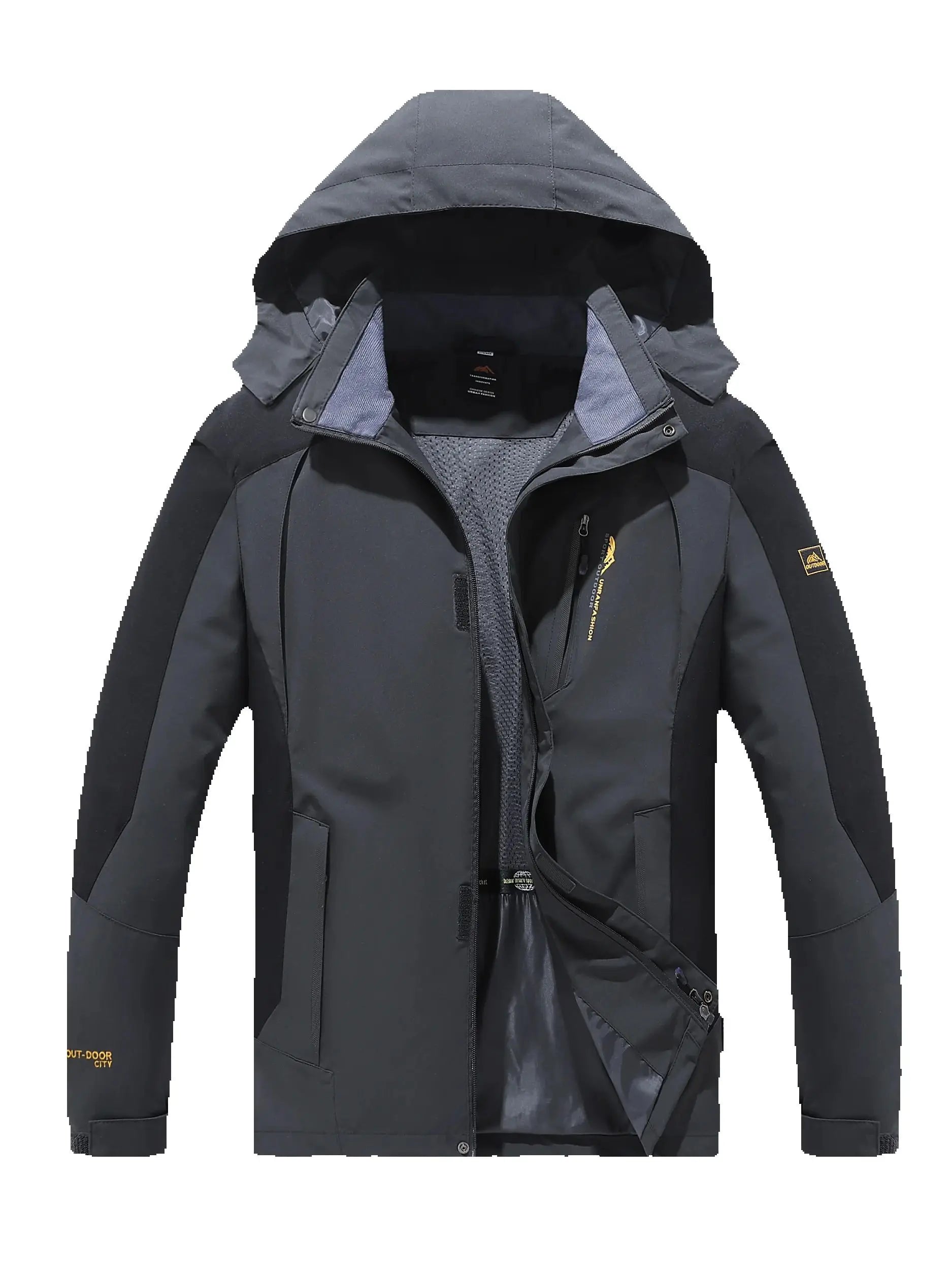 Men’s Spring Autumn Outdoor Water Repellent Jacket Windproof Wear Resistant Detachable Hood for Camping Fishing Mountaineering Hiking