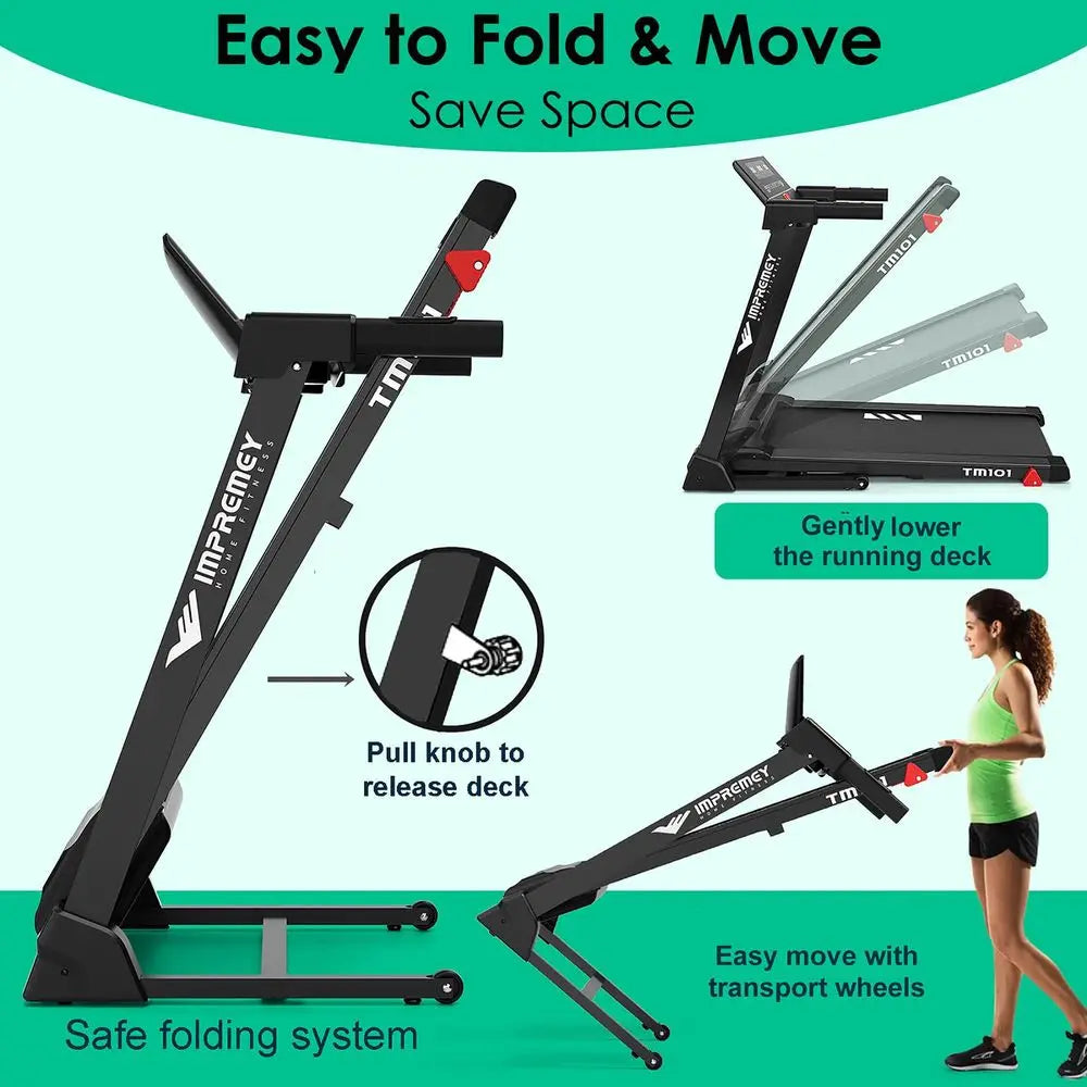Folding Treadmill with Incline Electric Treadmill 42 × 16 Large Running Belt Heart Rate Monitor Easy Assembly 64 Preset Programs
