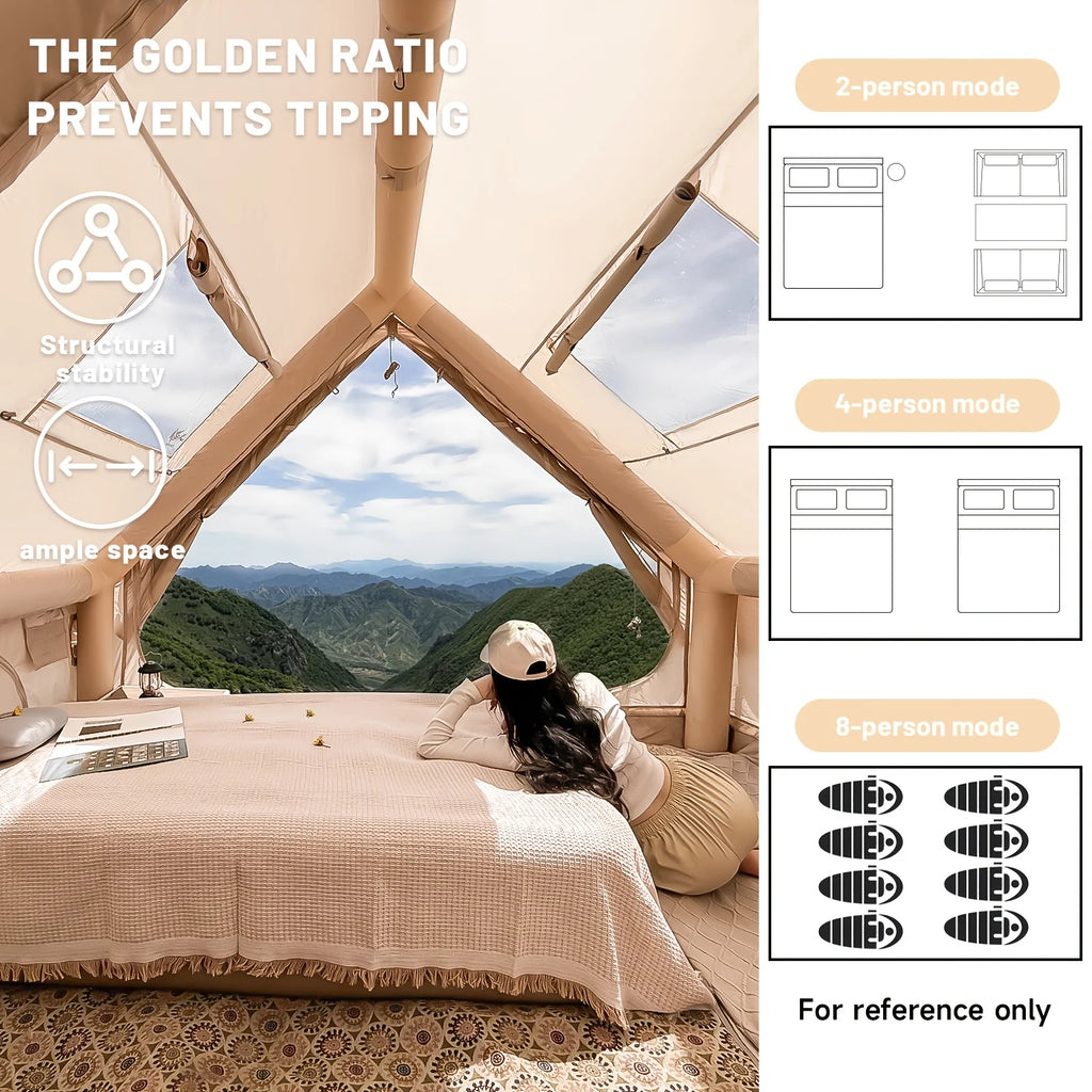 Large Inflatable Camping Tent with Skylight Quick Air Flow and Breathable Mesh Design Summer Glamping Hot Tent