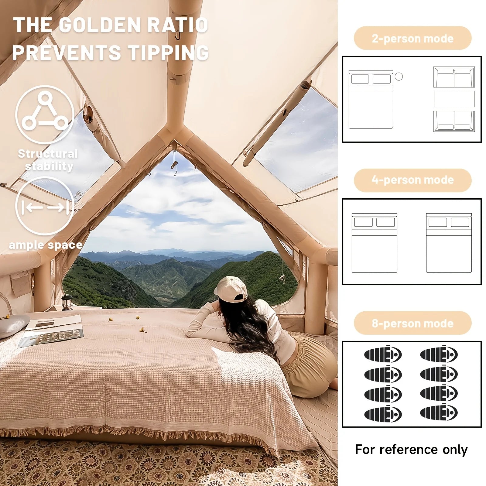 Large Inflatable Camping Tent with Skylight Quick Air Flow and Breathable Mesh Design Summer Glamping Hot Tent