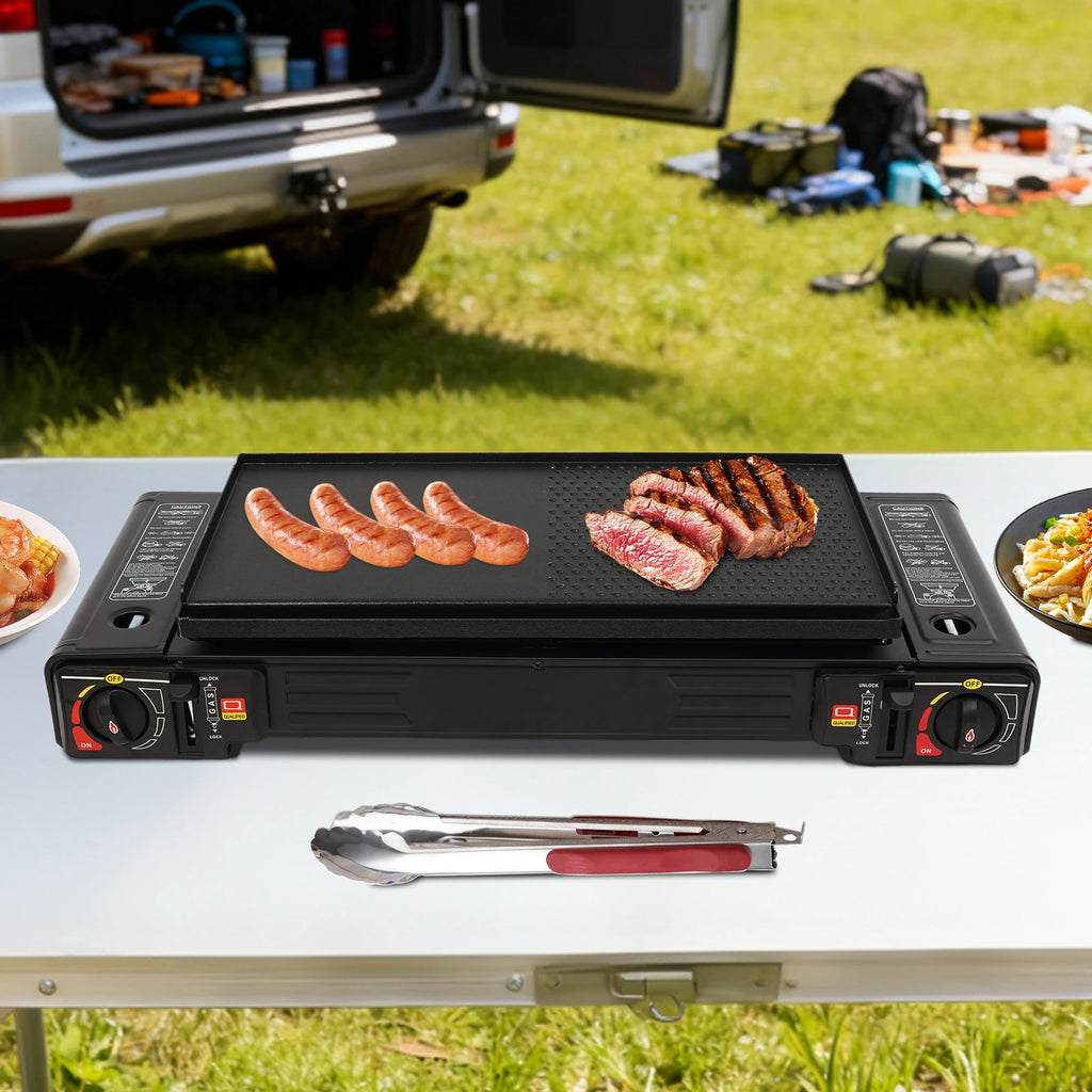 2‑Burner Portable Camping Stove 2500W Each Gas Grill Stove with Carry Case Butane/LPG Compatible