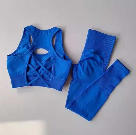 2PCS Sports Bra Women Set Professional Fitness Tank Top Bra Shockproof Running Leggings Yoga Suit Beautiful Back Bra Clothing