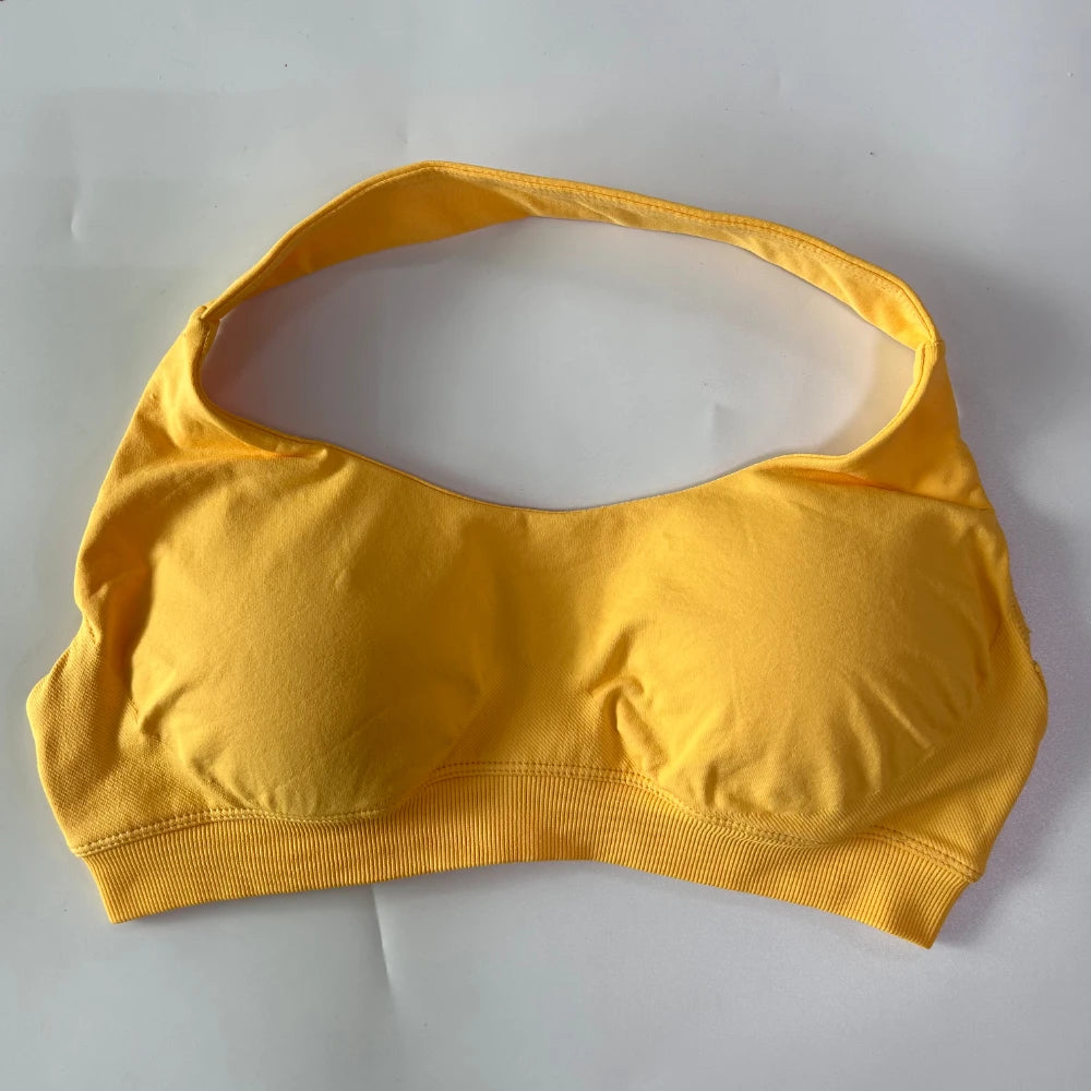 Women’s Yoga Bra Halter Neck Strap Open Back Medium Support Fitness Crop Top for Gym and Yoga