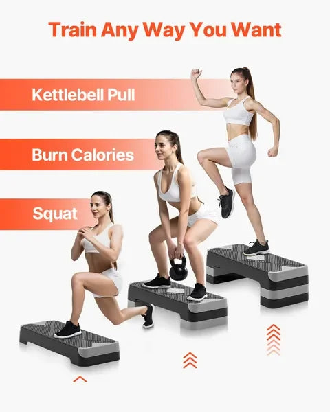 AeroExercise Step Platform 28 Inch Adjustable Workout Stepper Non Slip Home Gym Cardio Trainer Gray