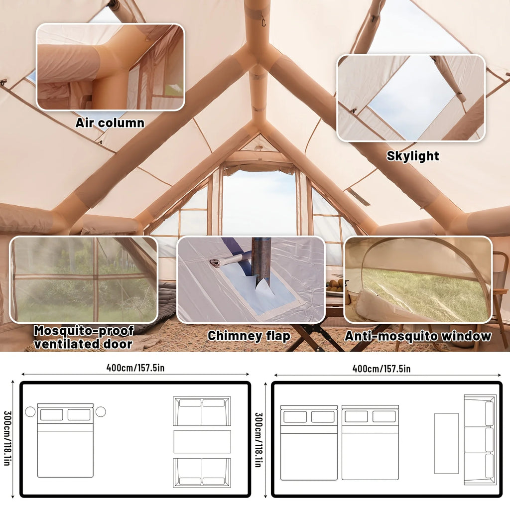 Large Inflatable Camping Tent with Skylight Quick Air Flow and Breathable Mesh Design Summer Glamping Hot Tent