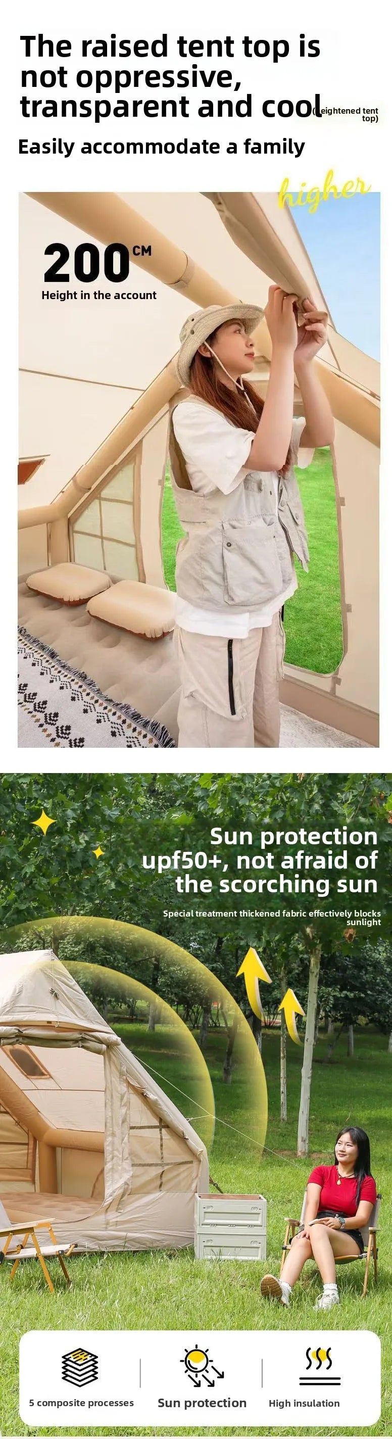 Inflatable Tent With Skylight and Chimney