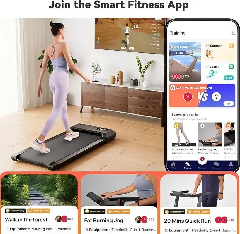2 in 1 Home and Office Walking Treadmill 2.5 HP Mini Foldable Design with APP and Remote Control