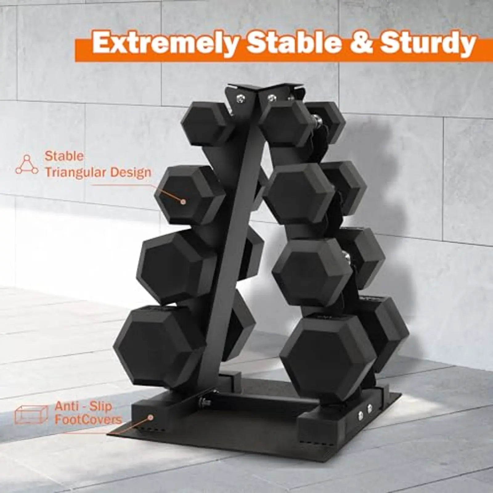 Dumbbell Set with Storage Rack Rubber Coated Hex Hand Weights with Anti Slip Grip for Home Gym Strength Training