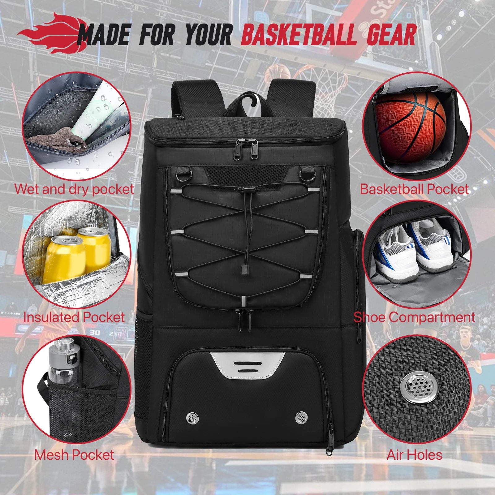 Football Backpack Men Basketball Backpack Outdoor Soccer Storage Bag Training Sports Knapsack with Shoe Compartment