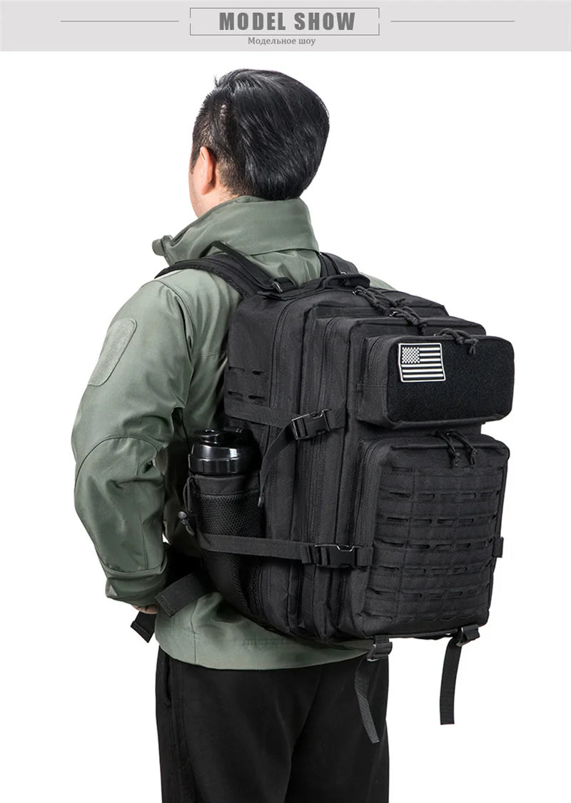 45L Tactical Backpack Survival Bag Hunting MOLLE Backpack Gym Men EDC Outdoor Hiking Rucksack with Bottle Holder