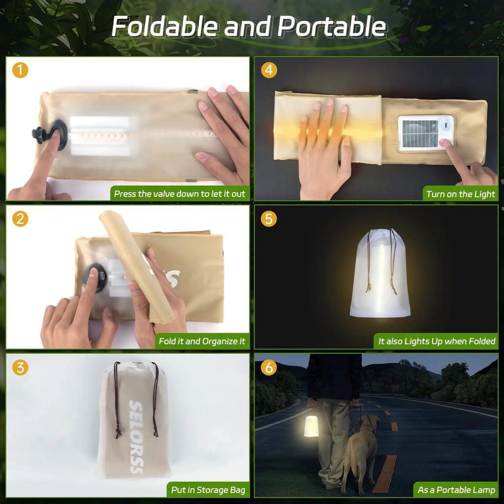 Solar Camping Lantern 2000mAh Folding Portable Camping Light Waterproof 3‑Mode Warm Light USB‑Type C for Hiking Camping Fishing