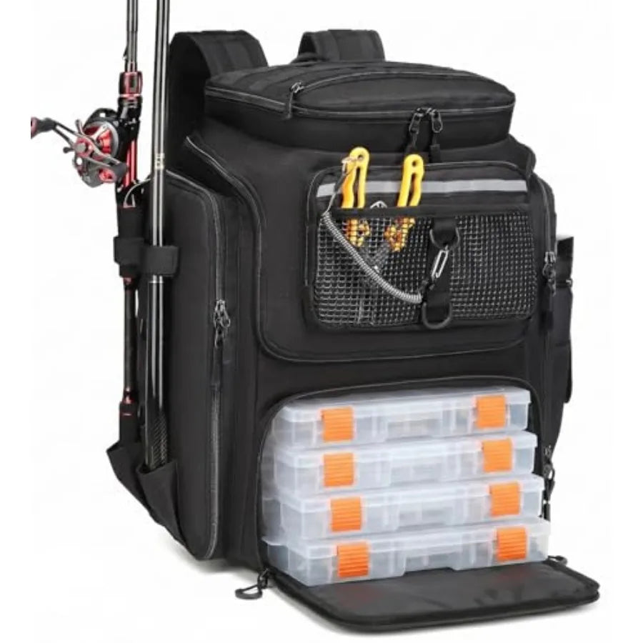 Fishing Backpack 45L Water Resistant Gear Bag with Rod Holders and Large Capacity for Travel and Outdoor Use