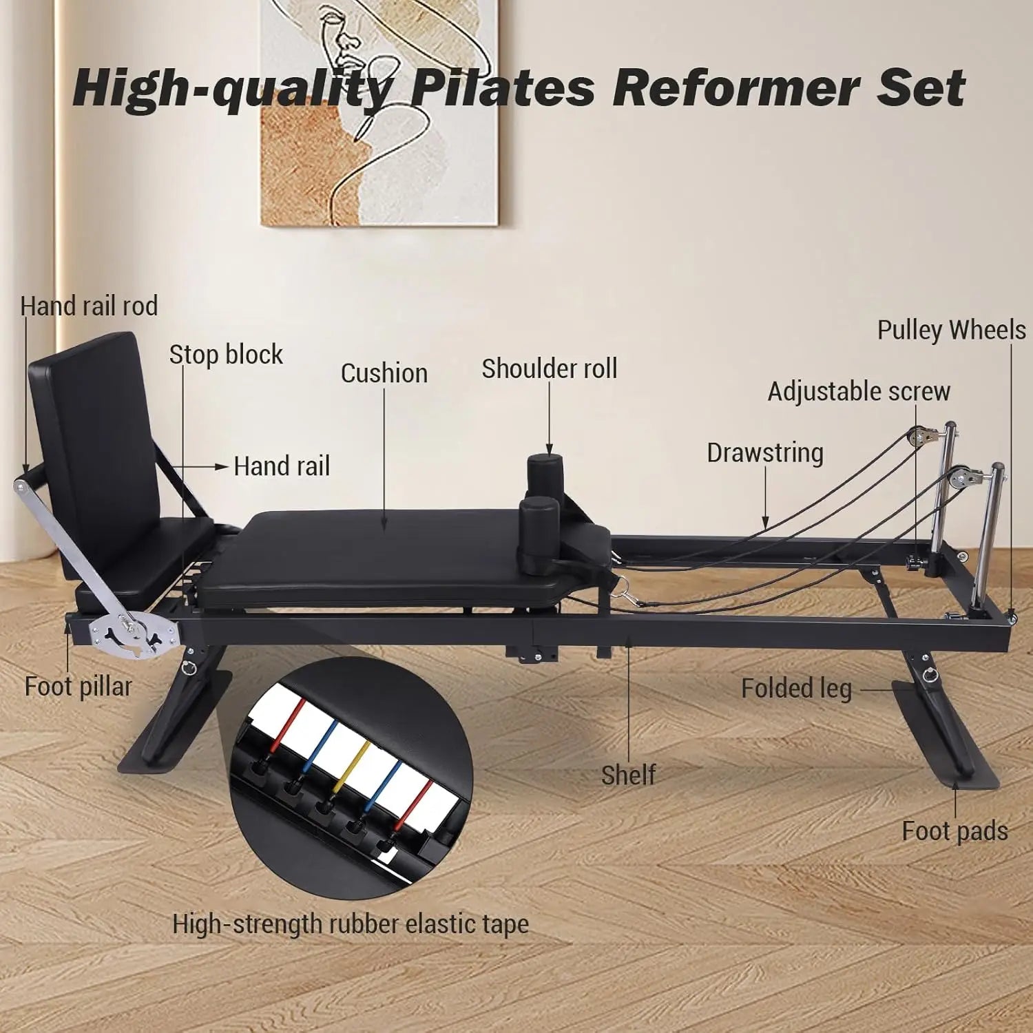 Foldable Reformer Pilates Machine – Adjustable Reformer Heights, Piano‑Wire Spring System & Jump Board for Home Pilates Training