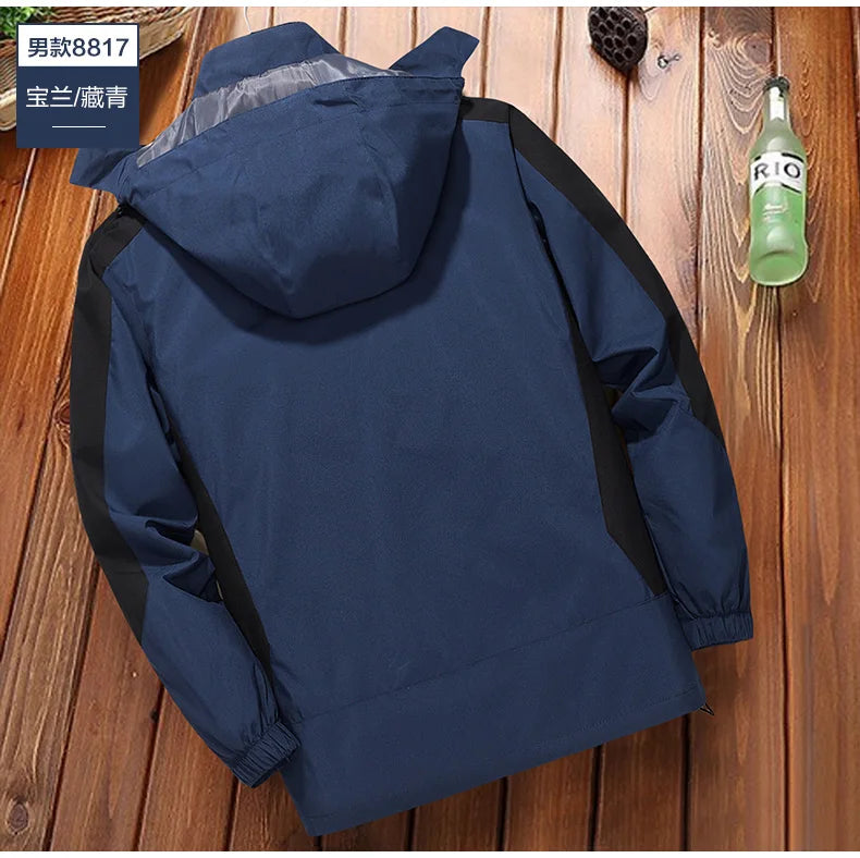 Men’s Spring Autumn Outdoor Water Repellent Jacket Windproof Wear Resistant Detachable Hood for Camping Fishing Mountaineering Hiking