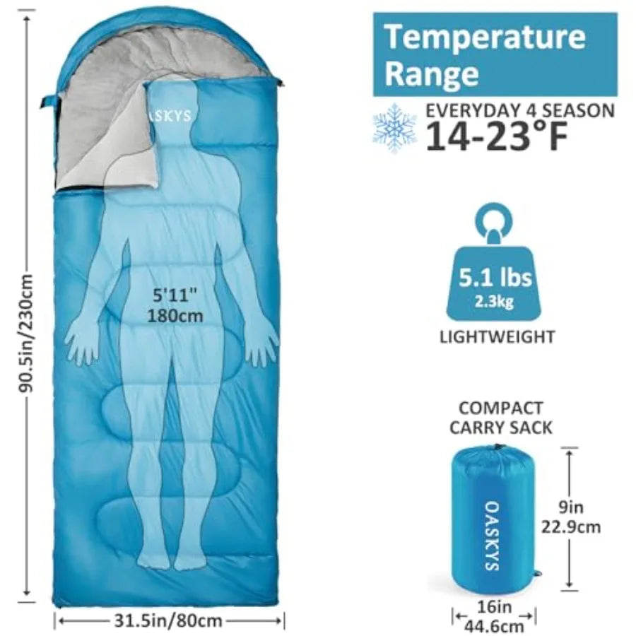 Camping Sleeping Bag, Lightweight Waterproof Design for Adults, Warm and Cool Weather Use in Summer, Spring, and Fall Travel and Camping Gear