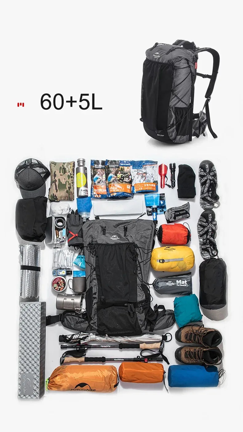 Naturehike Rock Outdoor Bags 40L/60L/60+5L Travel Backpacks Large Capacity Camping Hiking Pack with Rain Cover
