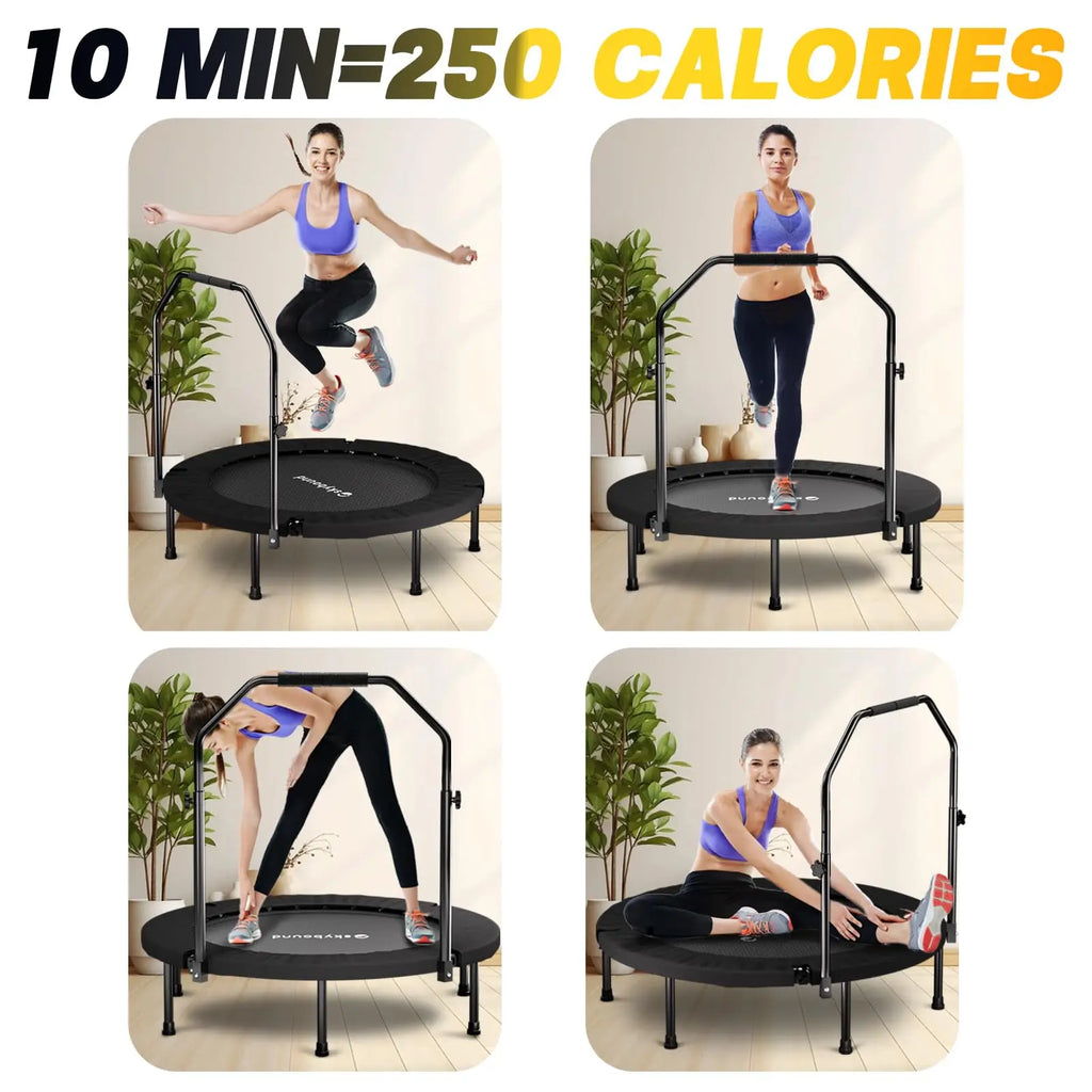 Rebounder Trampoline for Adults 40in Foldable Mini Fitness Trampoline with Adjustable U Bar Handle and 350lb Capacity
