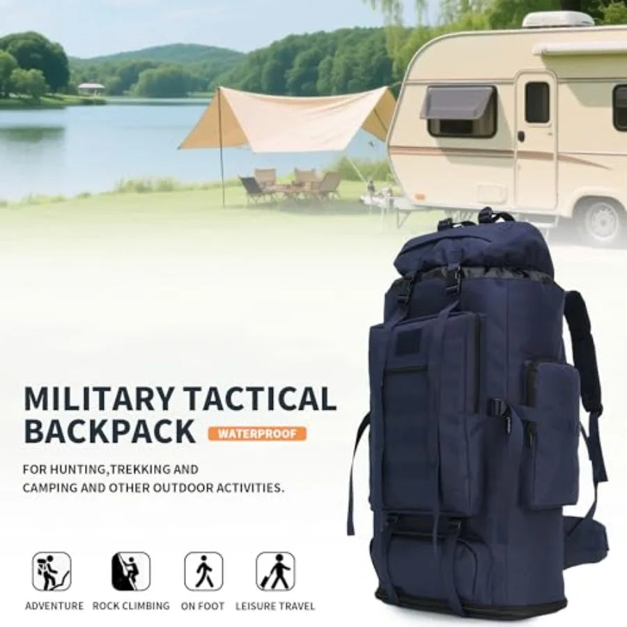 100L Hiking Camping Backpack MOLLE Rucksack Waterproof Daypack