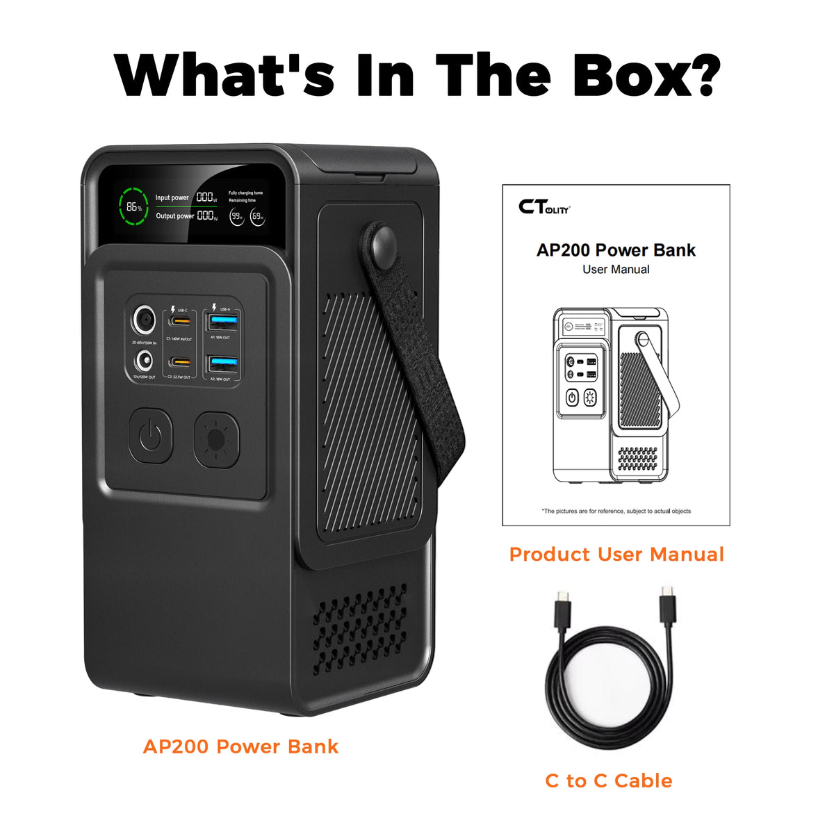 CTOLITY AP200 Portable Power Station 200W 192Wh 60000mAh LiFePO4 Energy Storage with Solar Charging Capability