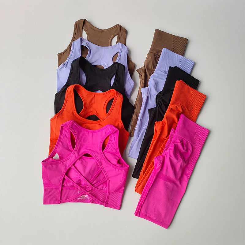 2PCS Sports Bra Women Set Professional Fitness Tank Top Bra Shockproof Running Leggings Yoga Suit Beautiful Back Bra Clothing