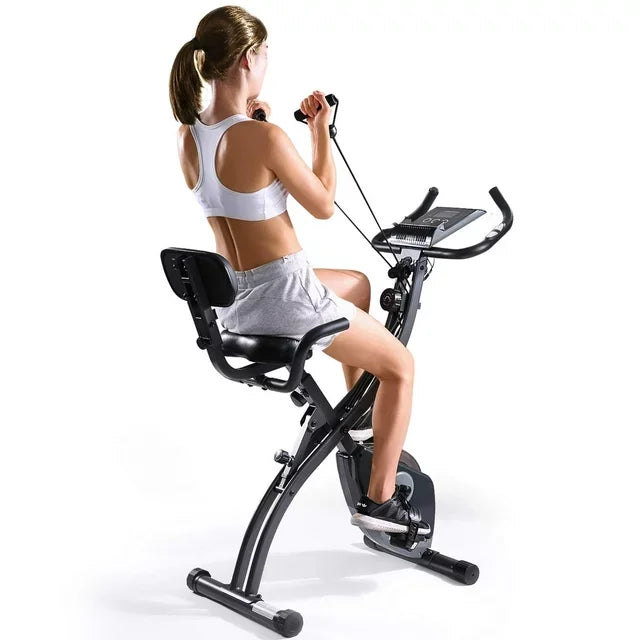 Folding Magnetic Upright Exercise Bike — Quiet Stationary Indoor Cycling Bike with Pulse Sensors & LCD Display