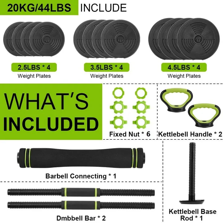 Multi‑Function Adjustable Dumbbells — 44/66/88 lb Free Weight Set with Barbell Connector for Home Training