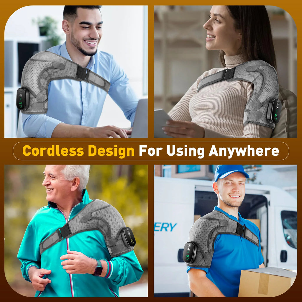 Heating Vibration Massager Shoulder Pad Red Light Hot Compress Neck & Shoulder Support with 3‑Speed Massage and 5000mAh Battery