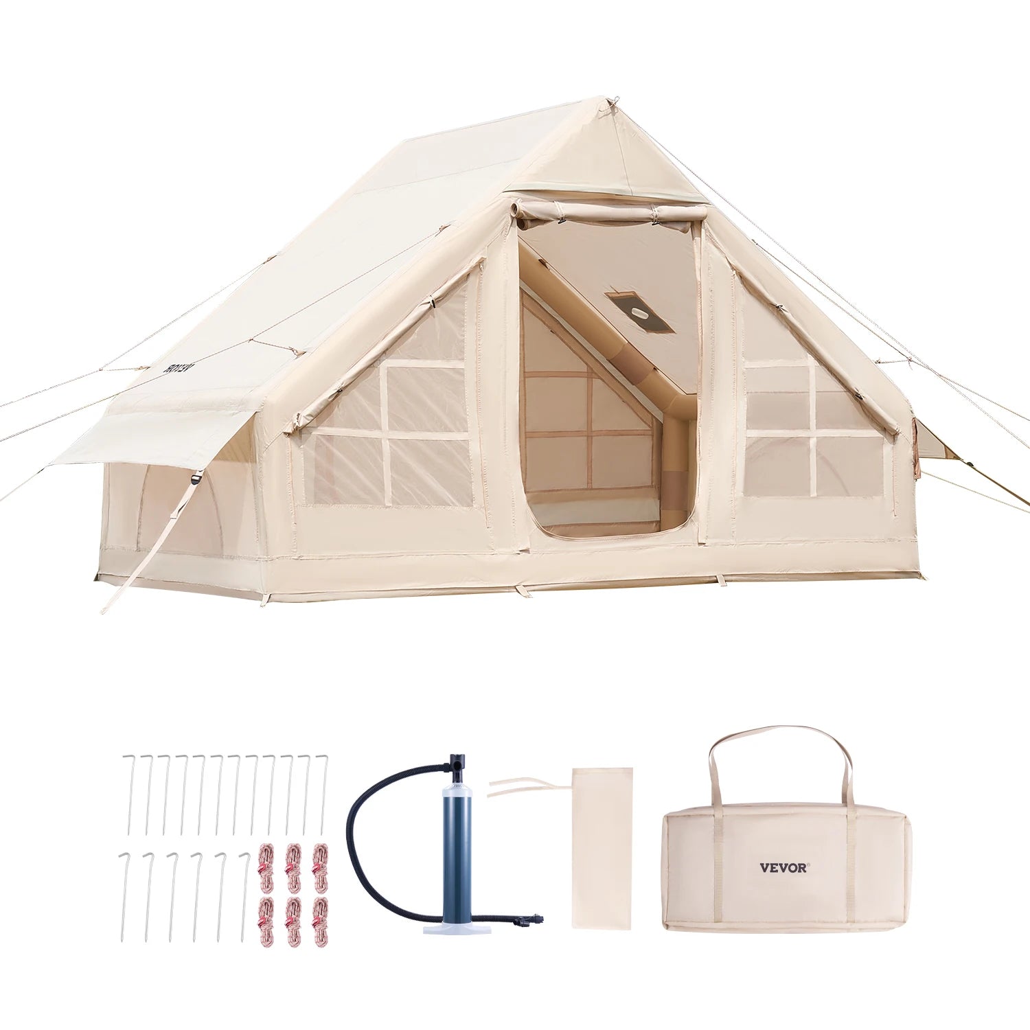 Inflatable Tent for Camp Easy Setup Blow Up Tent with Hand Pump 300D Oxford Tent with Stove Jack and Storage Bag Included