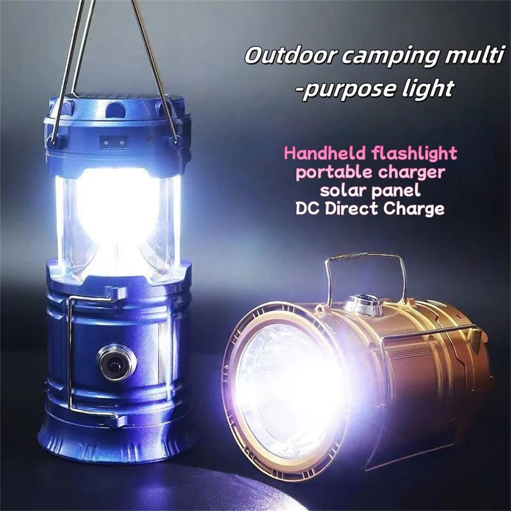 Solar Camping Lamp Portable Telescopic USB Rechargeable Lantern Flashlight Emergency Hanging Lamp Waterproof Outdoor Light