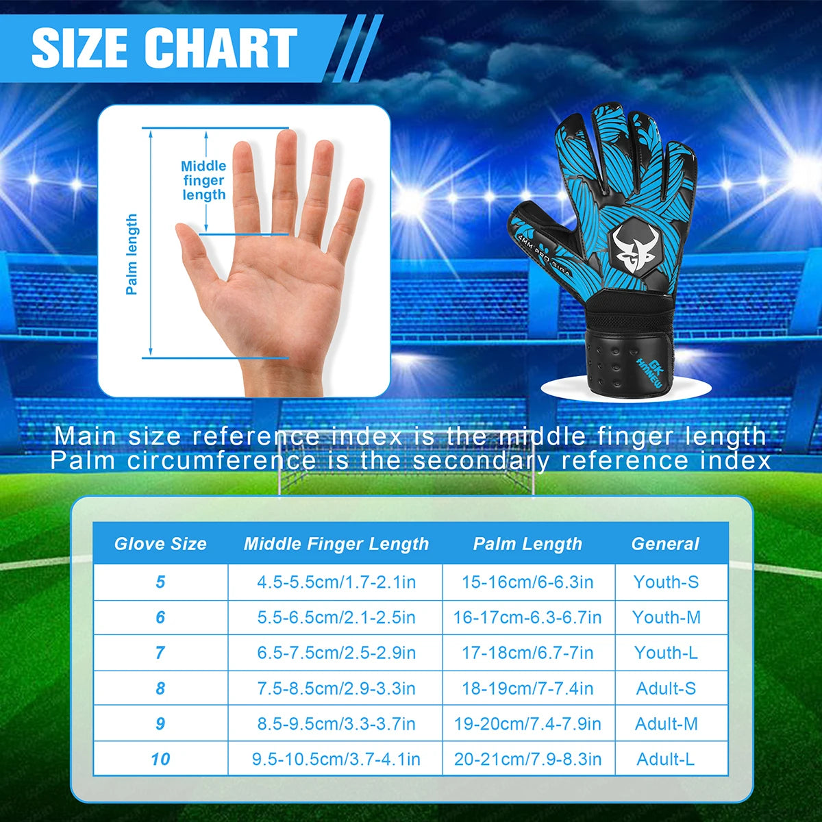 Soccer Goalie Goalkeeper Gloves Strong Grip with Finger Protect and 4+3mm Latex for Kids Youth and Adults