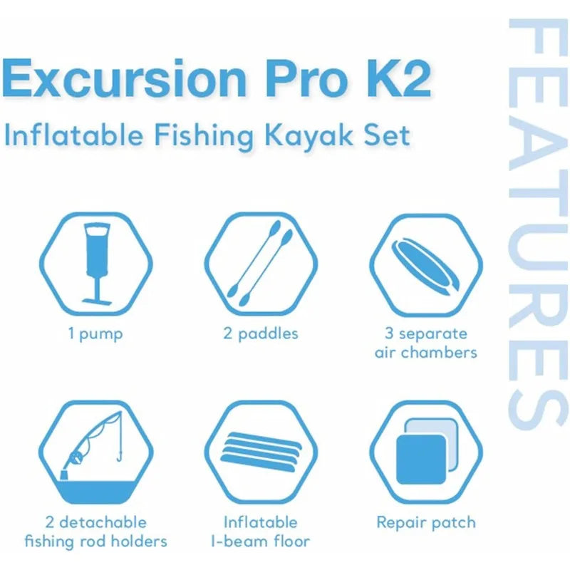 INTEX 68309EP Excursion Pro K2 Inflatable Kayak Set Includes Deluxe 86in Kayak Paddles and High Output Pump SuperTough PVC