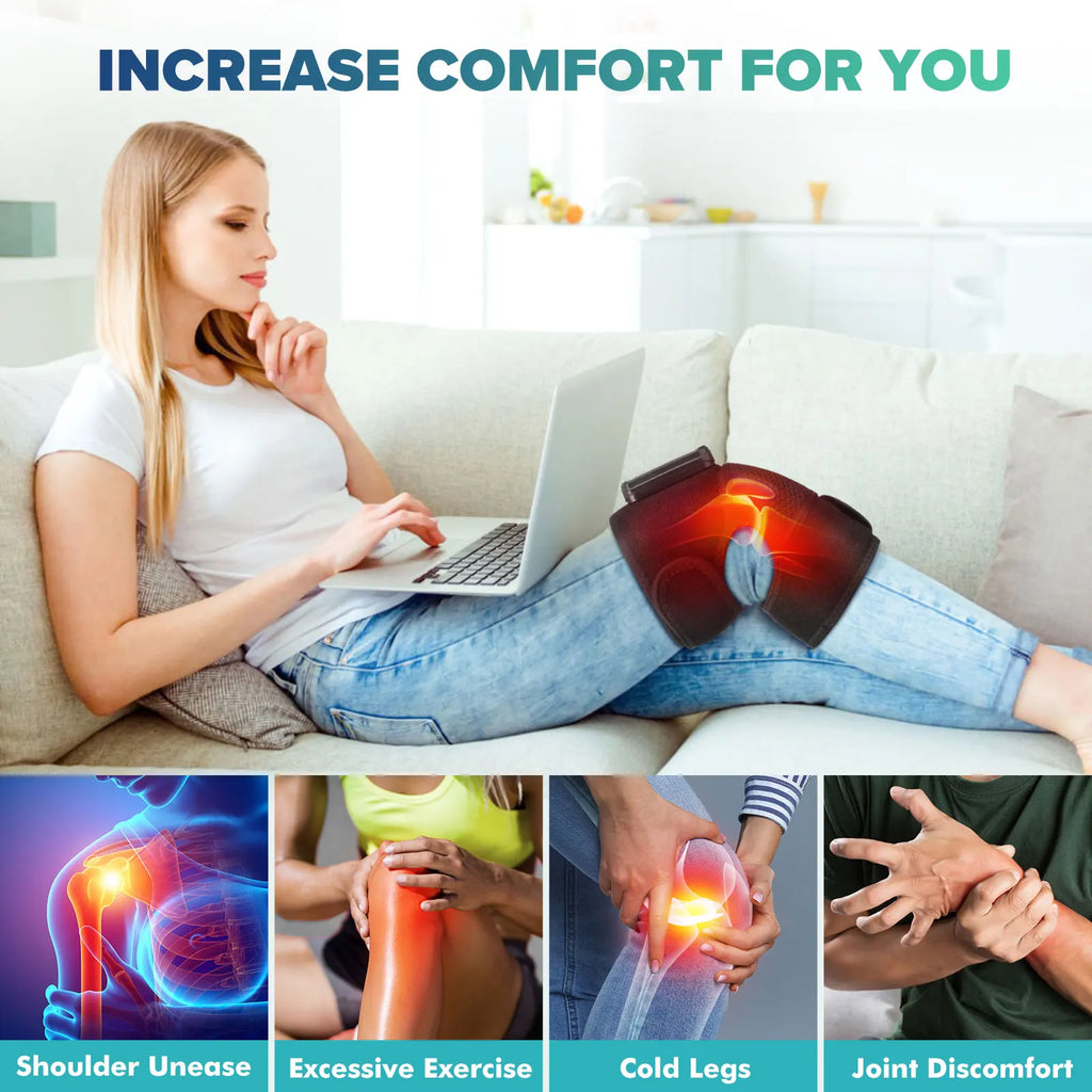 Knee Heating Massager Joint Physiotherapy Pad Hot Compress Vibration Massage 3‑in‑1 Knee Elbow Shoulder Support with 4000mAh Battery