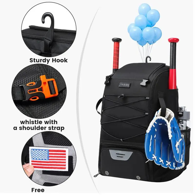 Baseball Equipment Bag Baseball Backpack with Shoe Compartment Lightweight Youth Softball Bat Bag and Bat Backpack