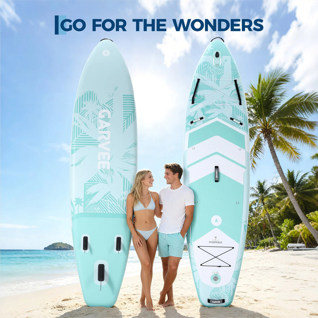 Extra Wide Stable Inflatable Stand Up Paddle Board for Adults and Youth, Ultra‑Light PVC with Non‑Slip EVA Deck, 450 lb Capacity, Adjustable Paddle, High‑Pressure Pump, and Backpack