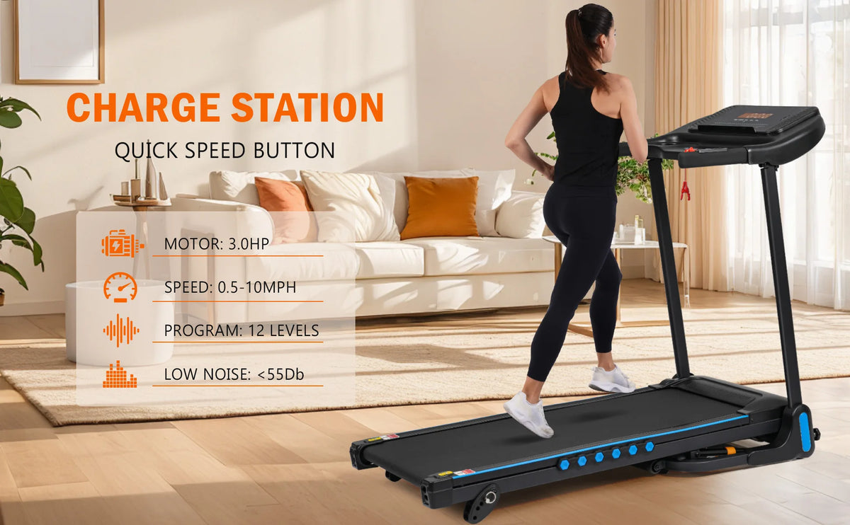 Incline Treadmill for Running and Walking 3.0 HP with 350 lb Capacity Hydraulic Auto Folding Type C and USB Charging up to 10MPH plus Bluetooth Speaker