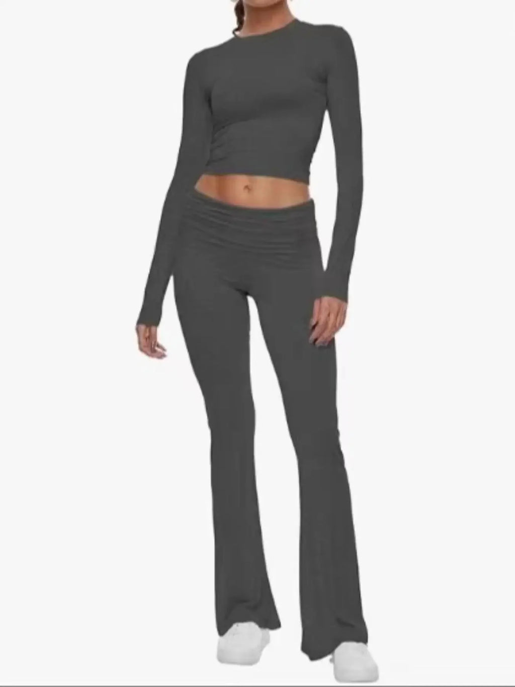 Women’s Long Sleeve Top and Flared Pants Set Fashionable Stylish Polyester Fiber