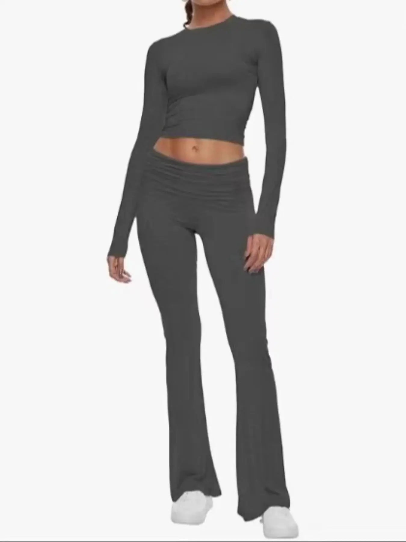 Women’s Long Sleeve Top and Flared Pants Set Fashionable Stylish Polyester Fiber