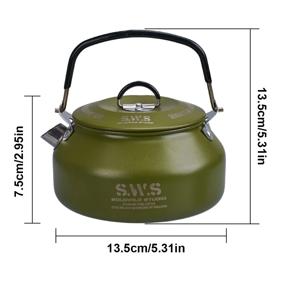 0.8L Portable Hiking Kettle 304 Stainless Steel Ultralight Coffee Kettle for Outdoor Camping and Travel
