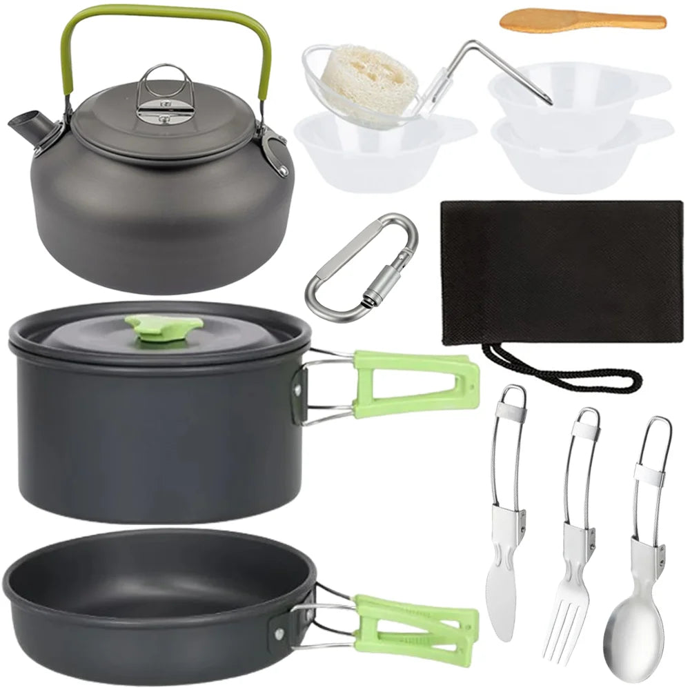 Outdoor Camping Cookware Set Aluminum Alloy Non Stick Pot Nested Pack Convenient to Carry