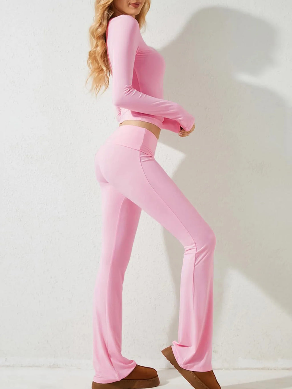 Women’s Casual Long Sleeve Knitted Pants Set Pure Color Slim Fit Spring Summer Fashionable Commute Style Ladies Suit