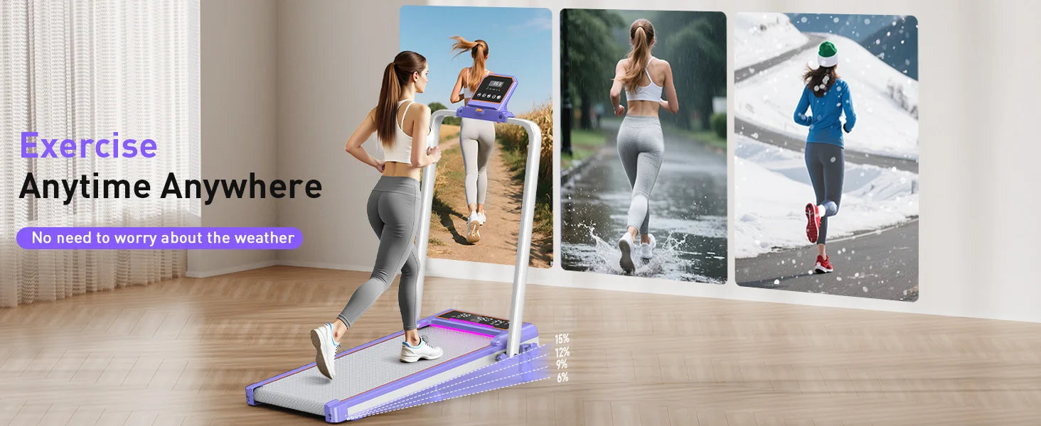 Folding Walking Pad with 15 Percent Incline, RGB Lighting, Dual‑Screen Display, 3.5HP Home Treadmill with 350 lb Capacity and Smart App Integration