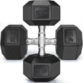Rubber‑Coated Cast Iron Hex Dumbbells — 30–75 lb Hand Weights, 2‑Piece Set for Home & Gym Training