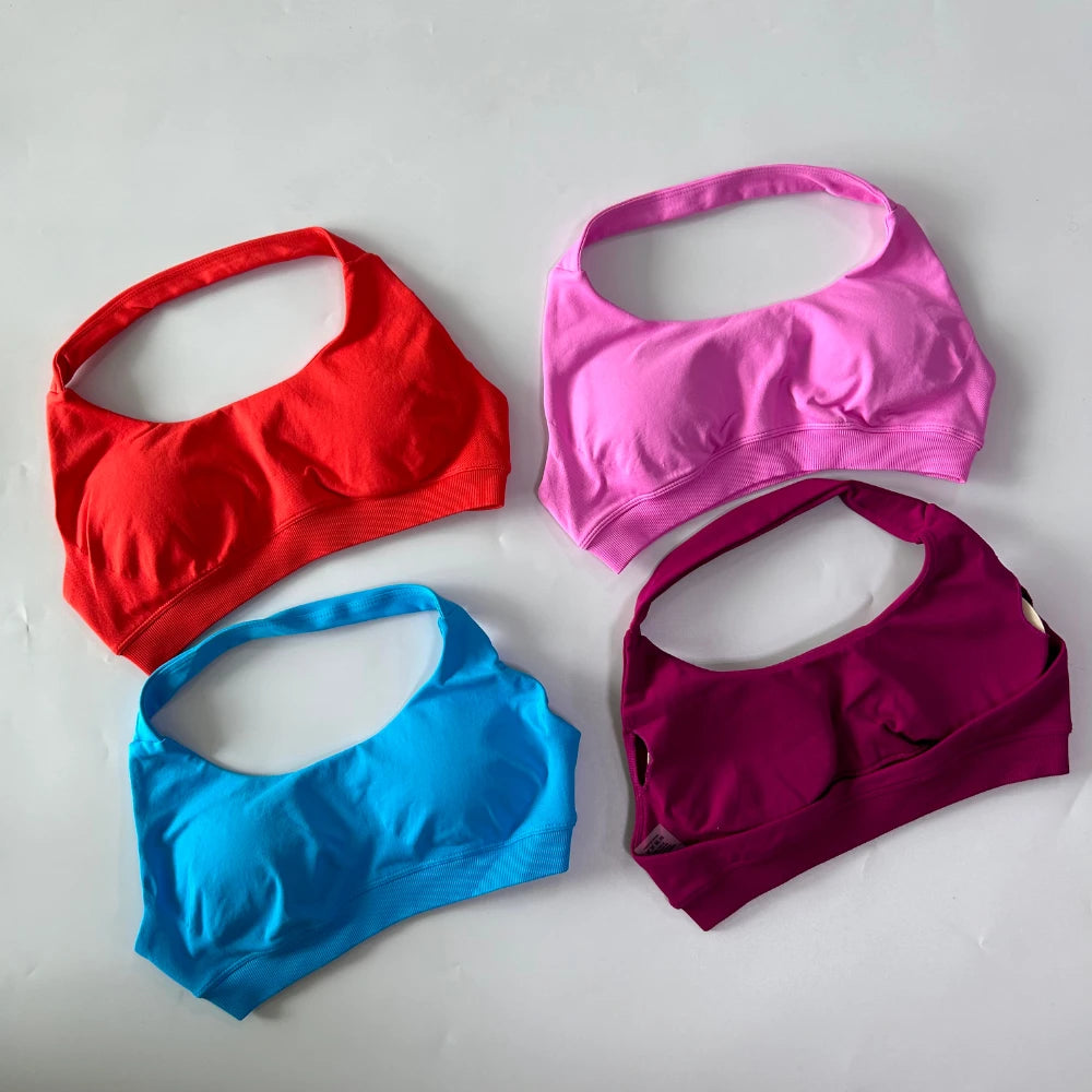 Women’s Yoga Bra Halter Neck Strap Open Back Medium Support Fitness Crop Top for Gym and Yoga